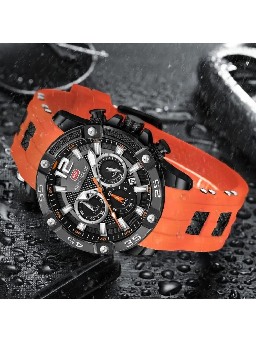 Men's Orange Analog Quartz Waterproof Chronograph Classic Stylish Casual Watch